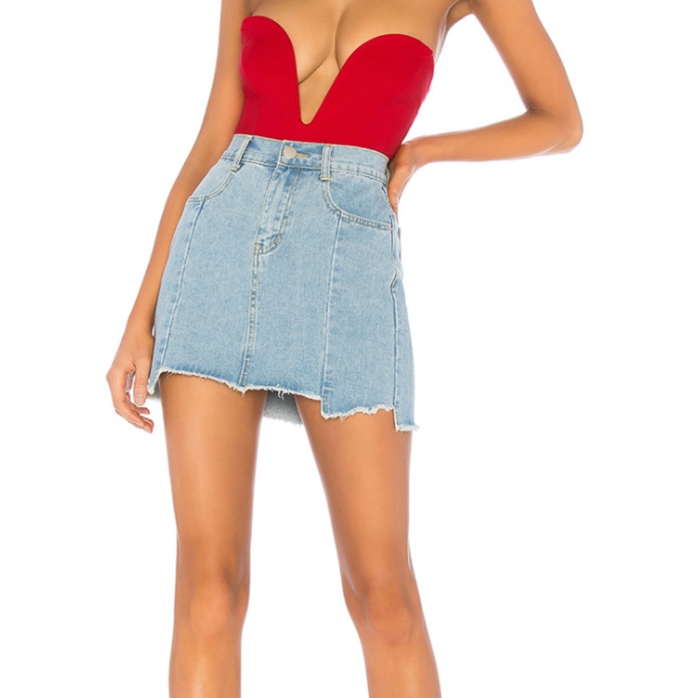 Heather Step Hem Denim Skirt